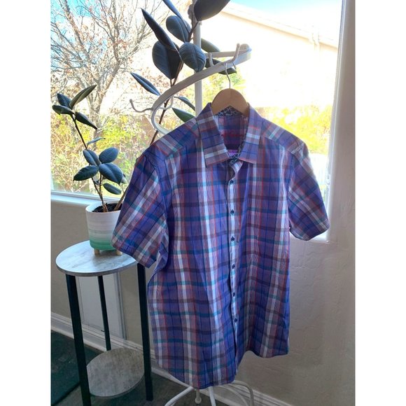 New 2XL Robert Graham Plaid Short Sleeve Button Shirt Contrast Trim NWOT 6515 - Picture 16 of 16